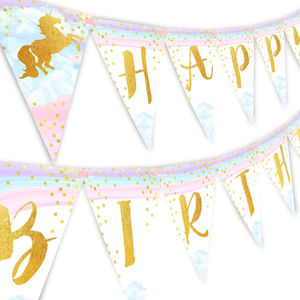 adorable unicorn Happy Birthday Pennant Banner